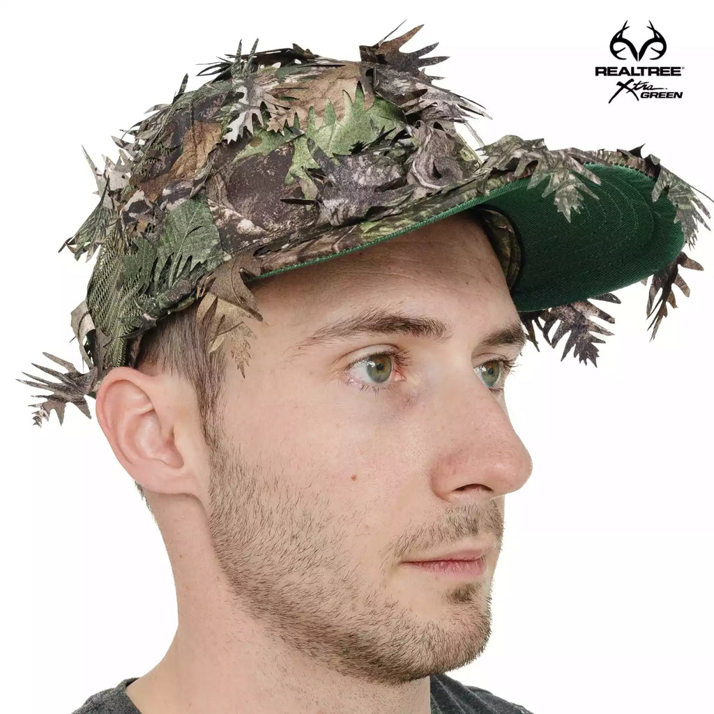 2-in-1 FRONT Leafy Face Mask and Camo Hat (Adj, OSFM)