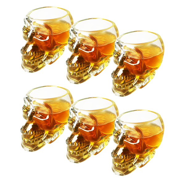 Skull Shot Glasses Set of 6 by The Wine Savant - 3oz Skull Glasses 3" H - Goth Gifts, Skull Gifts, Skull Decor, Skeleton Decor, Skull Shaped Glasses, Perfect for Halloween Themed Parties!