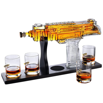 Uzi Submachine Gun Whiskey Gun Decanter and 4 Liquor Glasses - Tik Tok Gun Decanter & Glass Set - Gun Gifts for Men - Whiskey Decanter Set - Bourbon & Scotch Decanter - Firearm Shooting Gifts for Dad