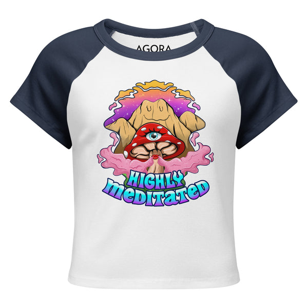 Highly Meditated Mushmore Women’s micro rib raglan baby tee