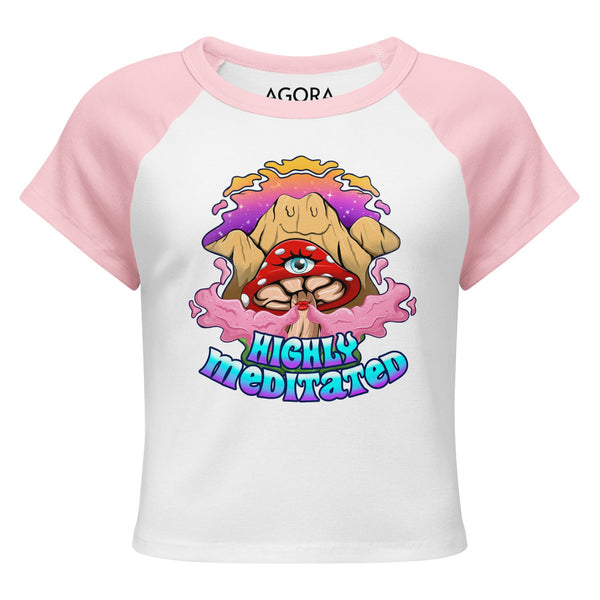 Highly Meditated Mushmore Women’s micro rib raglan baby tee
