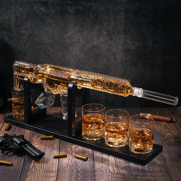 AR15 Whiskey Gun Decanter Set 1000 ml & 4 12oz Bullet Glasses by The Wine Savant - Proud Libertarian - The Wine Savant