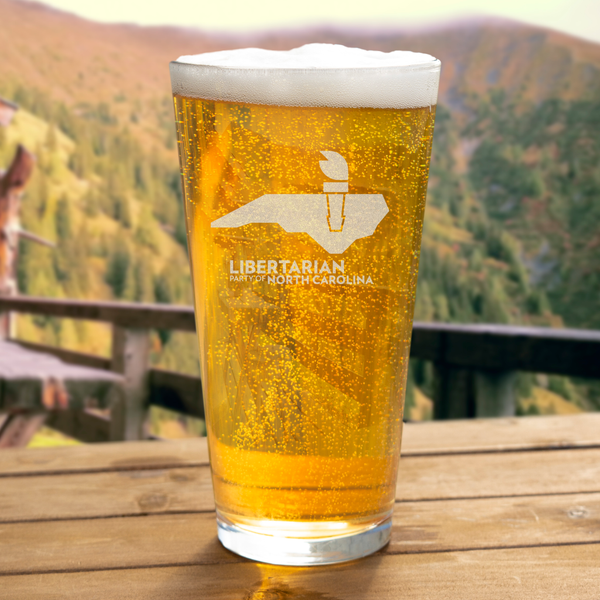 LPNC Pint Glass - Proud Libertarian - Libertarian Party of North Carolina