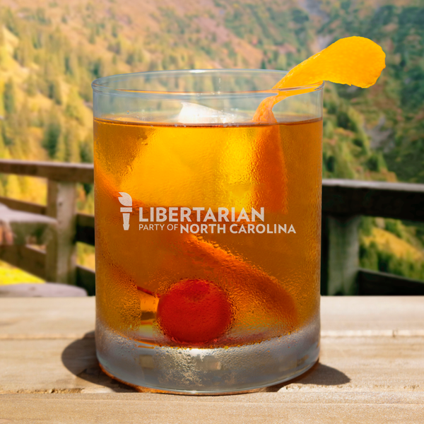 LPNC Whiskey Glass - Proud Libertarian - Libertarian Party of North Carolina