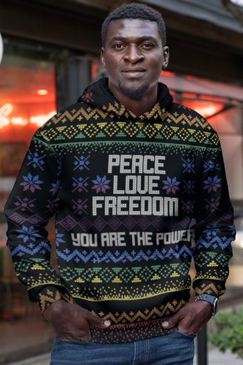 Peace Love Freedom Rainbow Ugly Holiday Sweater Hoodie - Proud Libertarian - You Are the Power