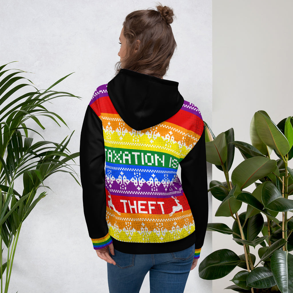 Taxation is theft LGBTQ Ugly Christmas Sweater Hoodie Unisex Hoodie - Proud Libertarian - Proud Libertarian