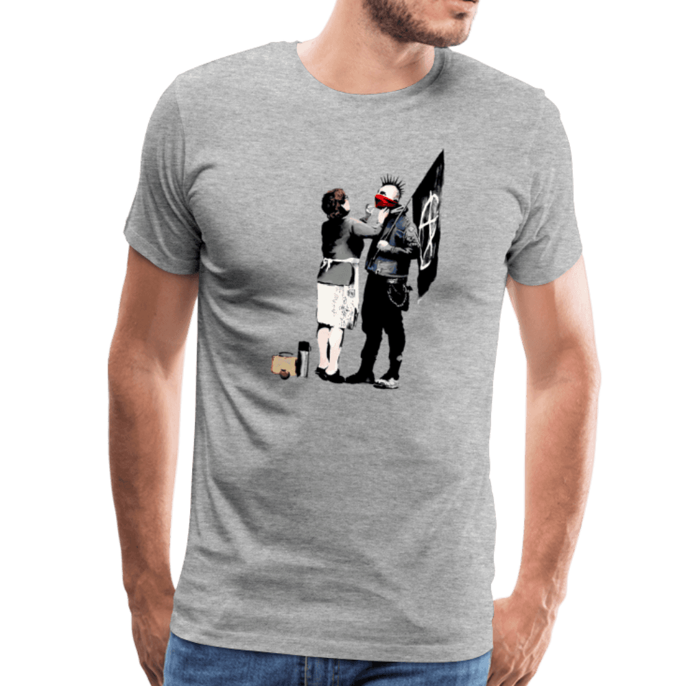 Banksy Anarchist Punk And His Mother Artwork T-Shirt by Art-O-Rama Shop - Proud Libertarian - Art-O-Rama Shop