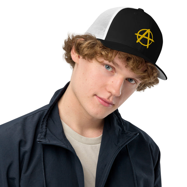 Ancap Anarchy Anarchocapitalism Black & Yellow Closed-back trucker cap - Proud Libertarian - Proud Libertarian