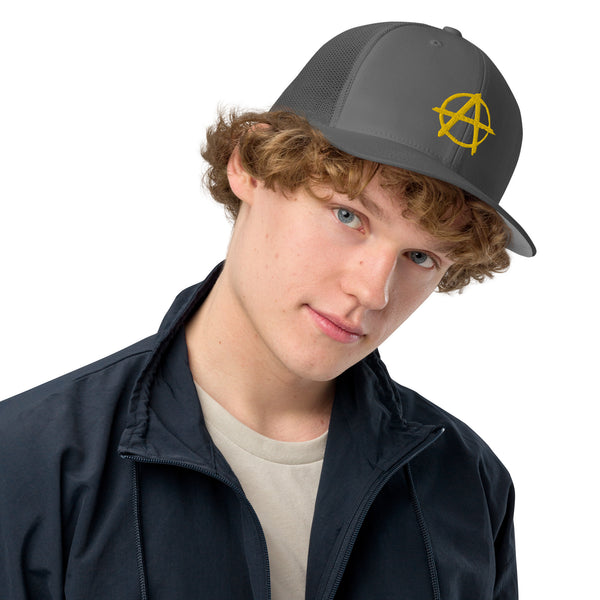 Ancap Anarchy Anarchocapitalism Black & Yellow Closed-back trucker cap - Proud Libertarian - Proud Libertarian