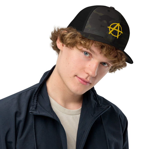 Ancap Anarchy Anarchocapitalism Black & Yellow Closed-back trucker cap - Proud Libertarian - Proud Libertarian