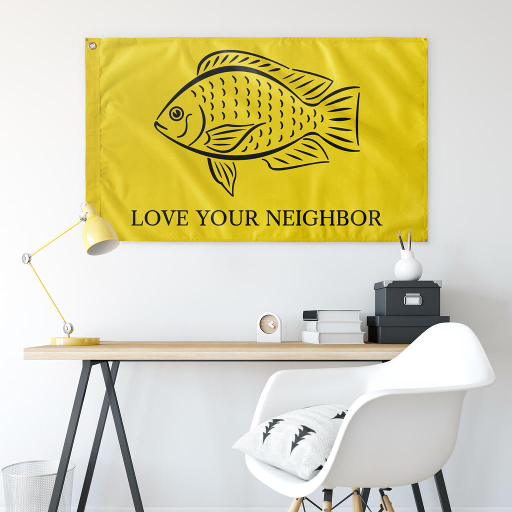 Love Your Neighbour Single Sided Flag - Proud Libertarian - Owluntaryist