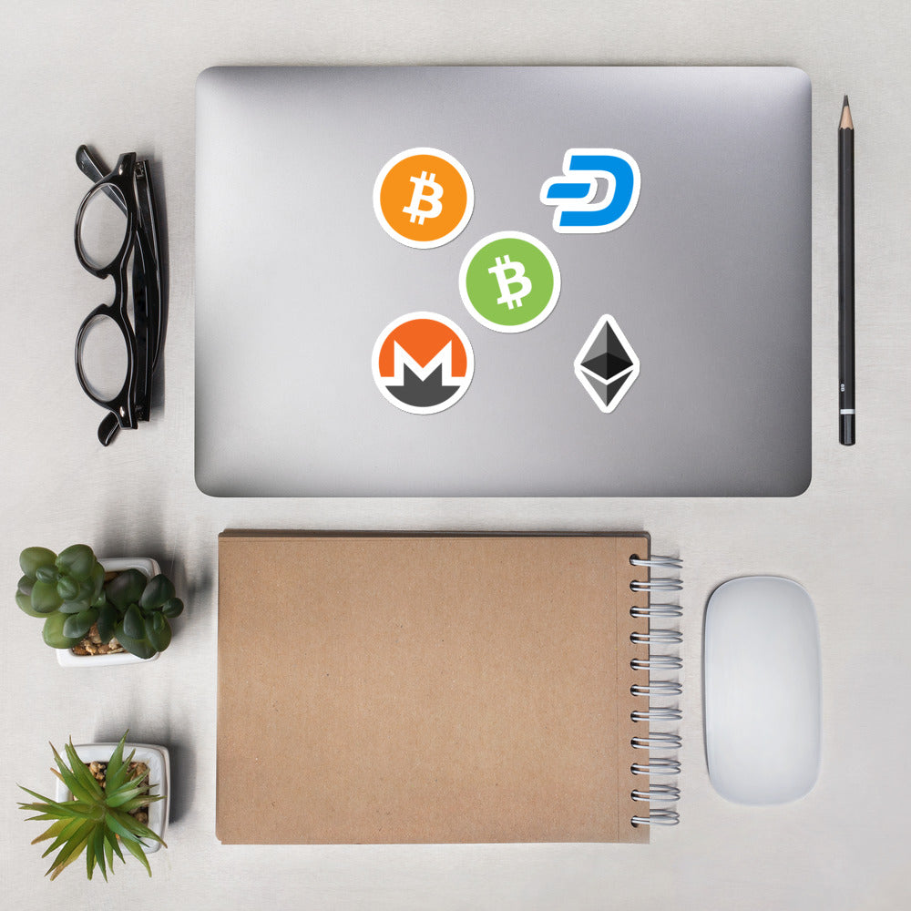 Cryptocurrency (Bitcoin, Ethereum, Bitcoin Cash, Monero, Dash) Bubble-free stickers - Proud Libertarian - Proud Libertarian