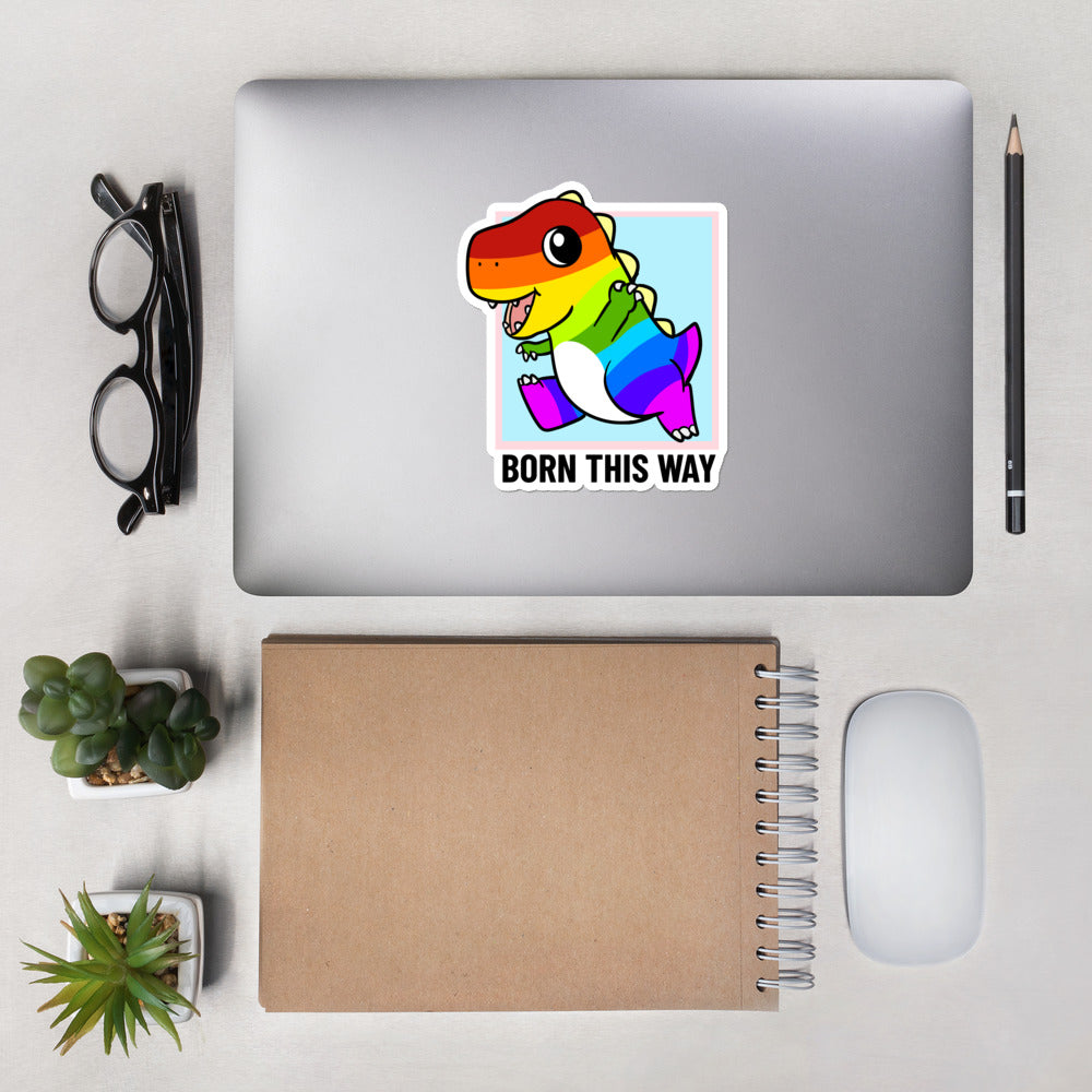 Born This Way LGBT Pride Cartoon Dinosaur Bubble-free stickers - Proud Libertarian - Cartoons of Liberty