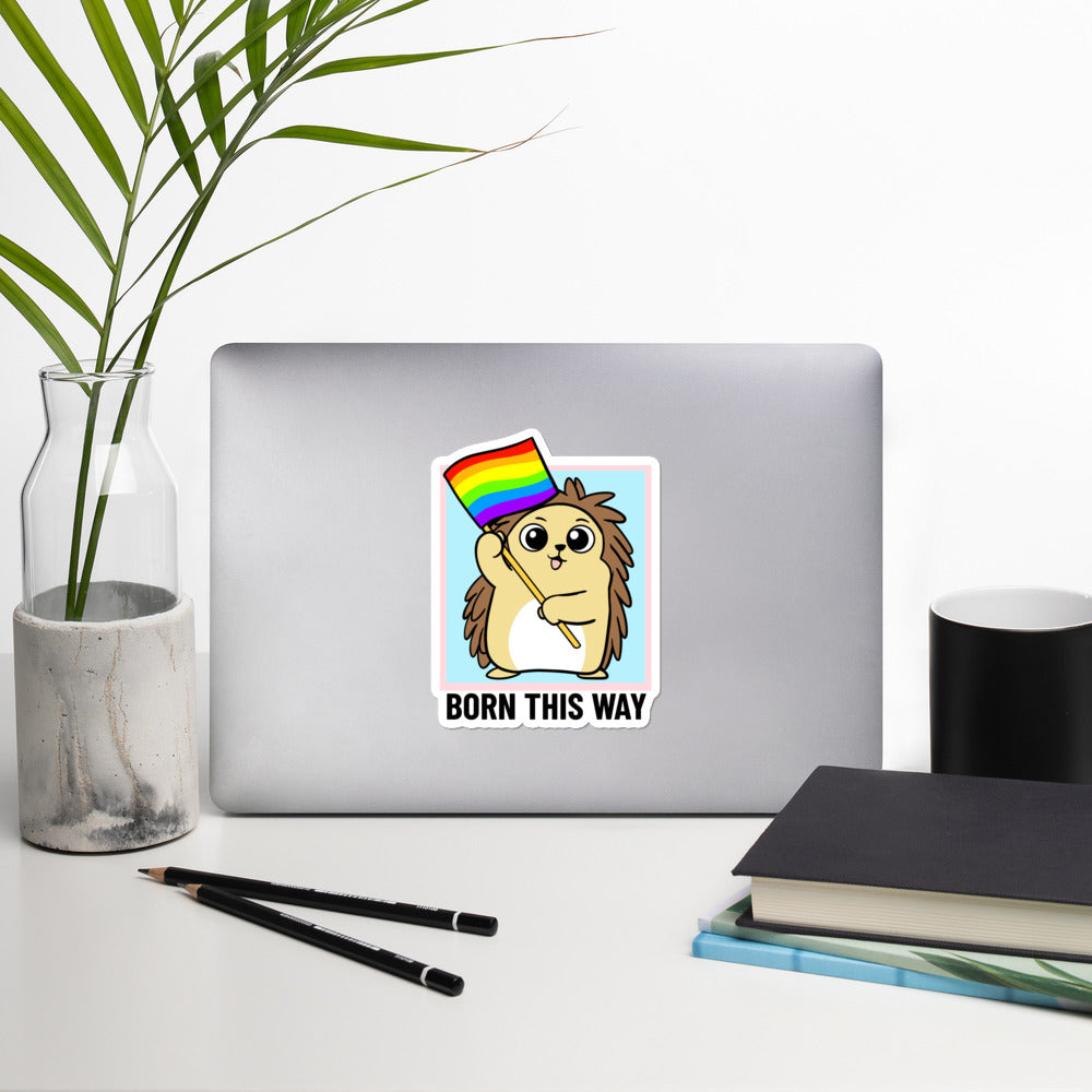 Born this Way LGBT Pride Cartoon Porcupine Bubble-free stickers - Proud Libertarian - Cartoons of Liberty