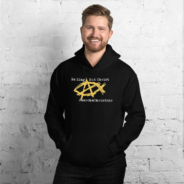 AnarchoChristian No King But Christ - Anarchist Jesus Fish Unisex Hoodie - Proud Libertarian - AnarchoChristian