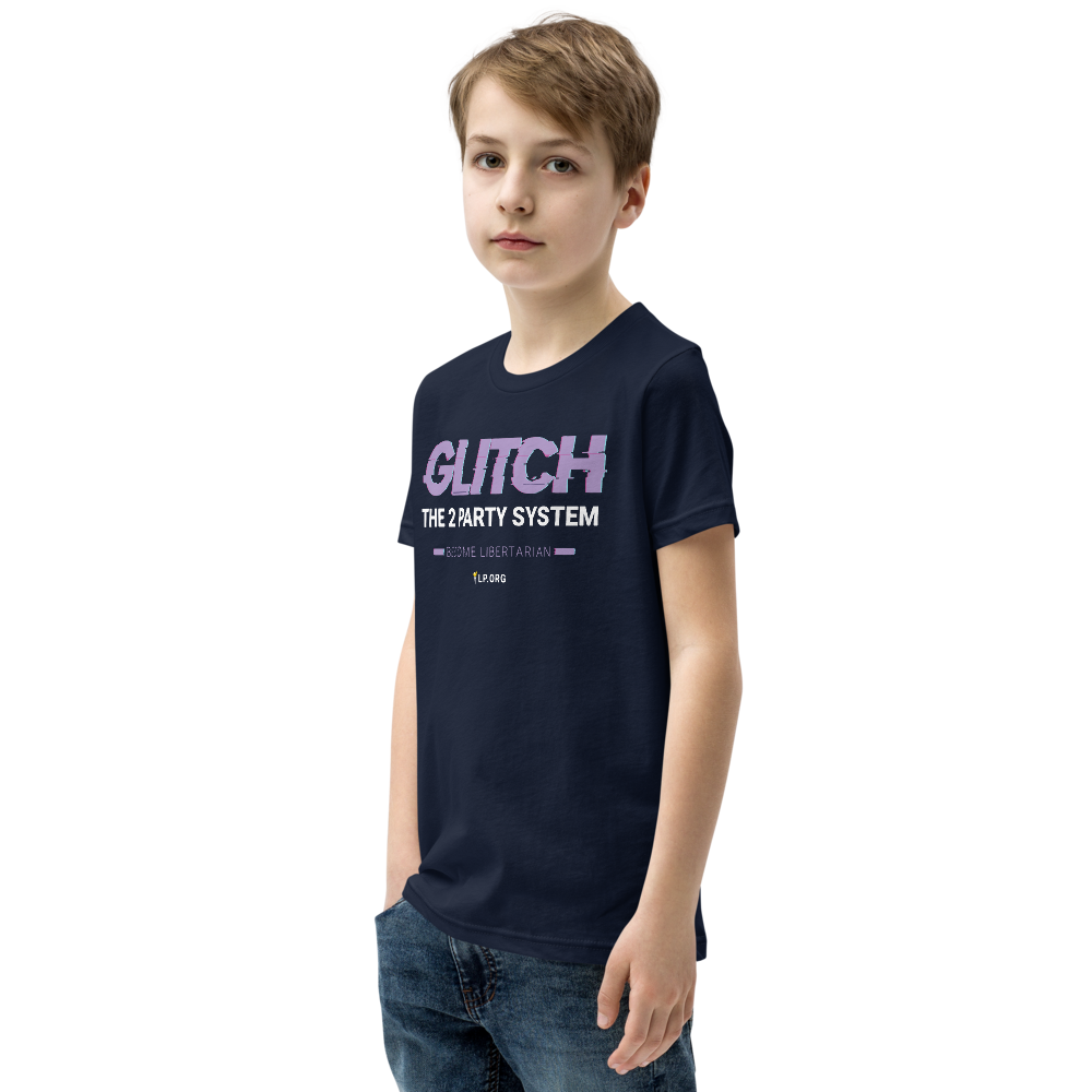 Glitch the Two Party System Youth Short Sleeve T-Shirt - Proud Libertarian - Pirate Smile