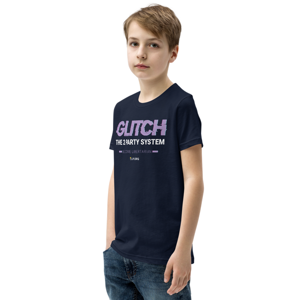 Glitch the Two Party System Youth Short Sleeve T-Shirt - Proud Libertarian - Pirate Smile