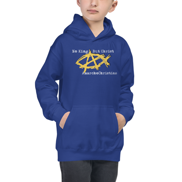 AnarchoChristian No King But Christ - Anarchist Jesus Fish Youth Kids Hoodie - Proud Libertarian - AnarchoChristian