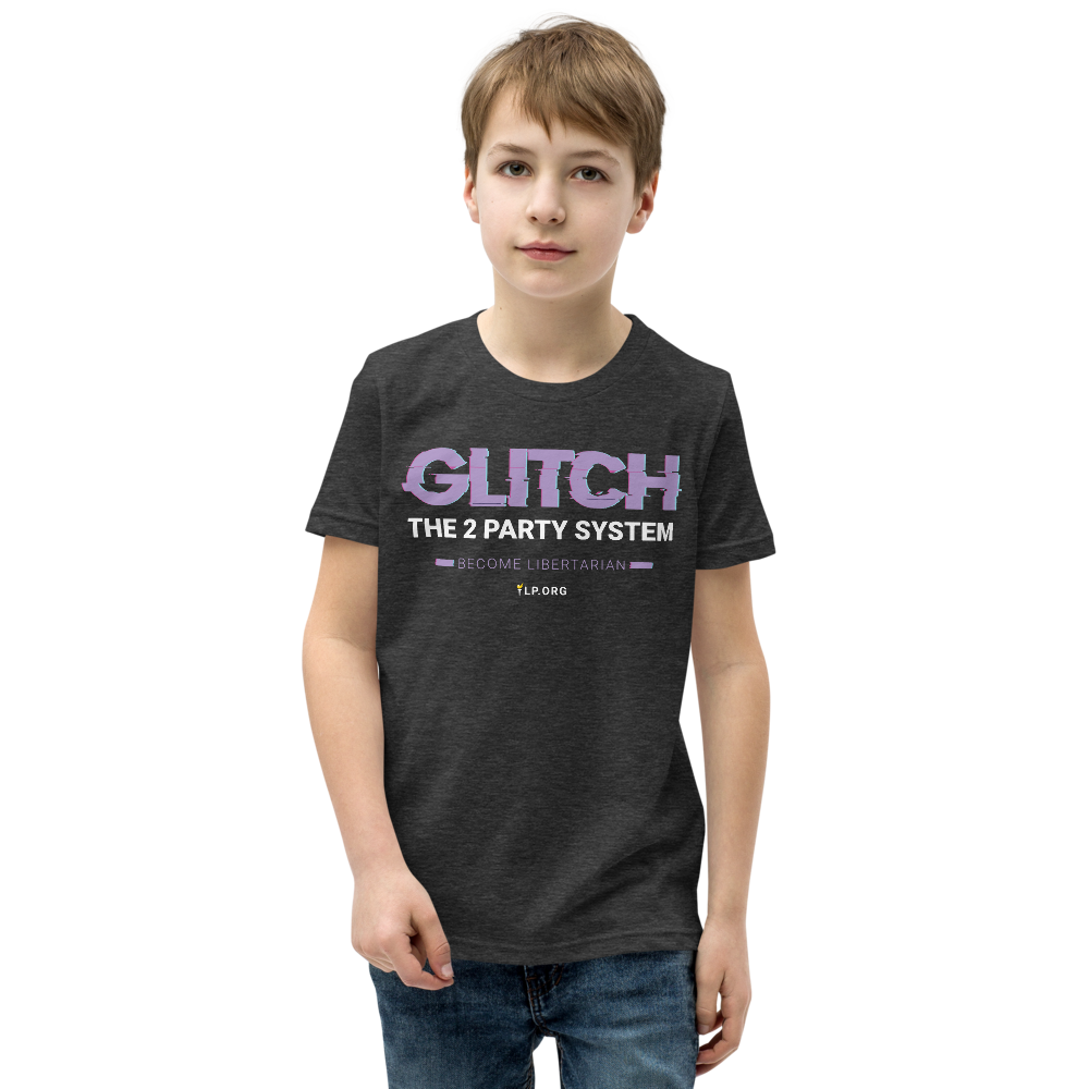 Glitch the Two Party System Youth Short Sleeve T-Shirt - Proud Libertarian - Pirate Smile