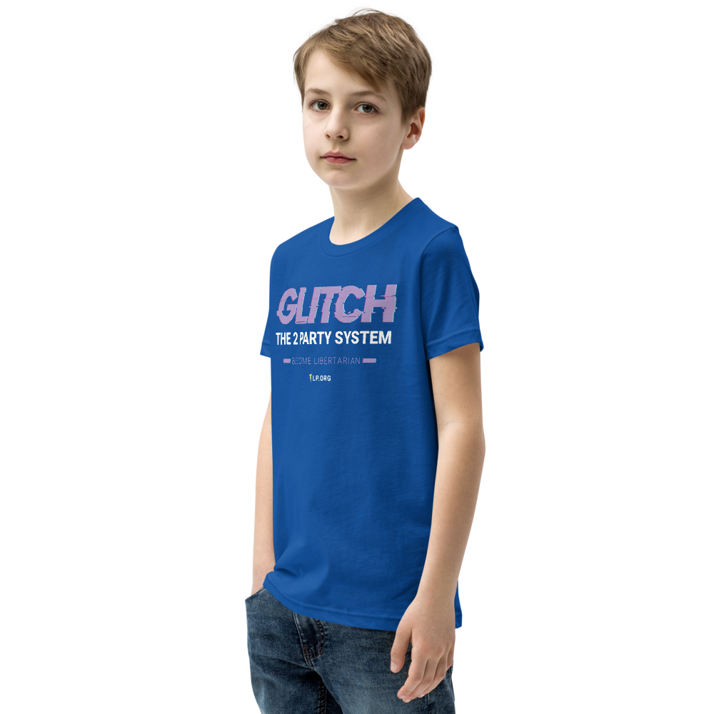 Glitch the Two Party System Youth Short Sleeve T-Shirt - Proud Libertarian - Pirate Smile