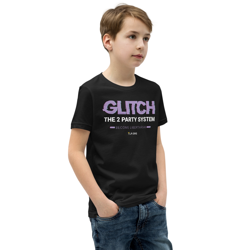 Glitch the Two Party System Youth Short Sleeve T-Shirt - Proud Libertarian - Pirate Smile