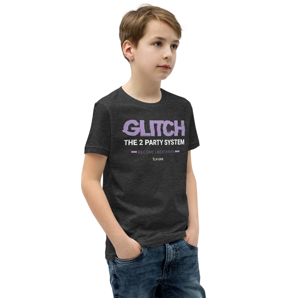 Glitch the Two Party System Youth Short Sleeve T-Shirt - Proud Libertarian - Pirate Smile