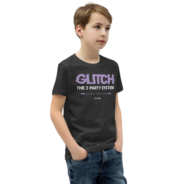 Glitch the Two Party System Youth Short Sleeve T-Shirt - Proud Libertarian - Pirate Smile