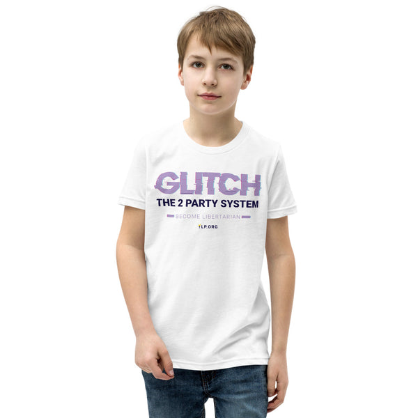 Glitch the Two Party System Youth Short Sleeve T-Shirt - Proud Libertarian - Pirate Smile