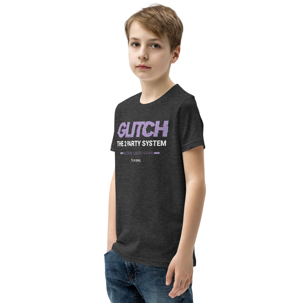 Glitch the Two Party System Youth Short Sleeve T-Shirt - Proud Libertarian - Pirate Smile