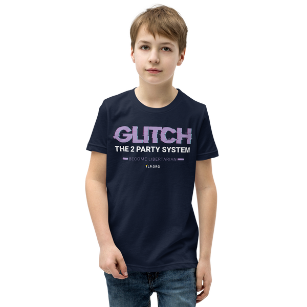 Glitch the Two Party System Youth Short Sleeve T-Shirt - Proud Libertarian - Pirate Smile