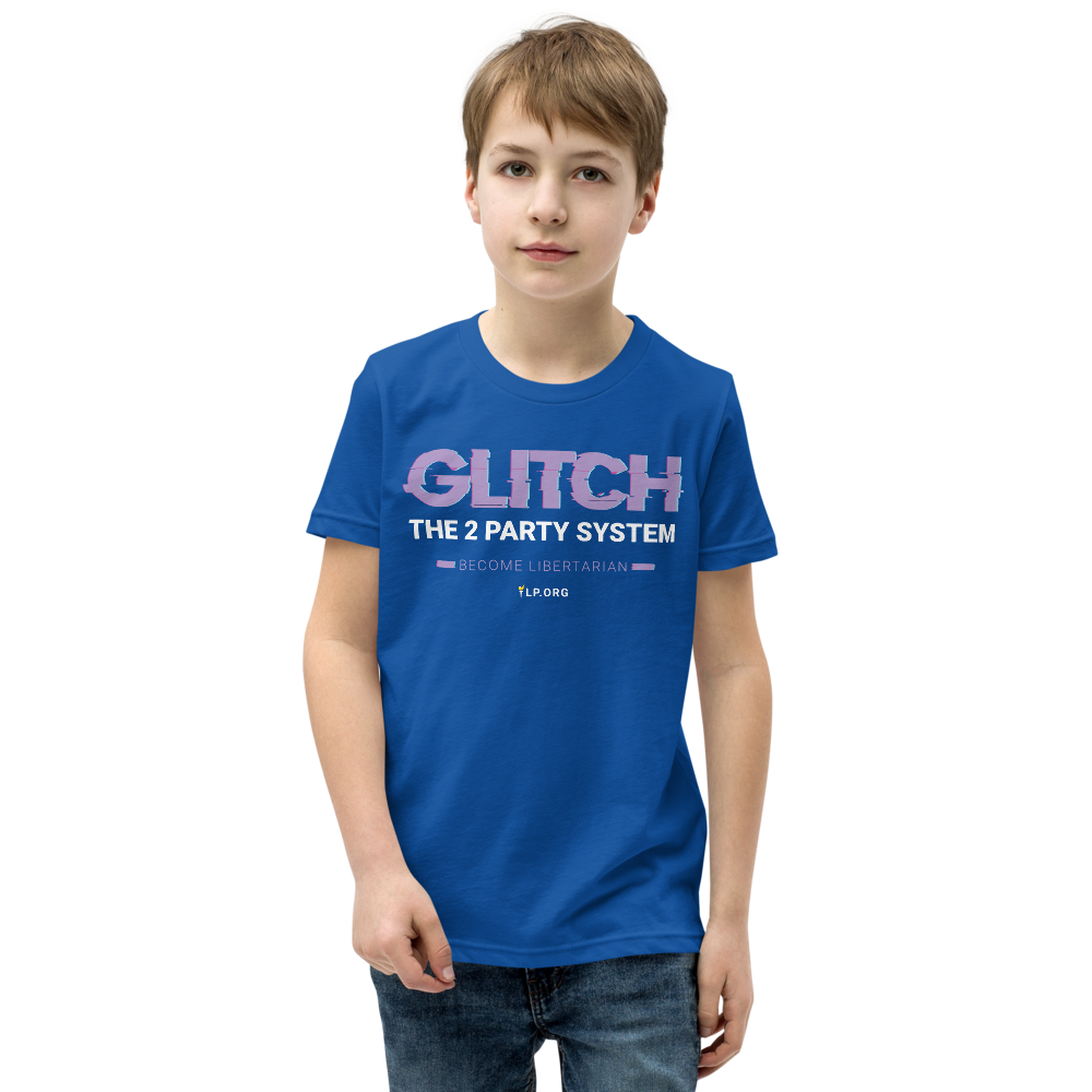 Glitch the Two Party System Youth Short Sleeve T-Shirt - Proud Libertarian - Pirate Smile