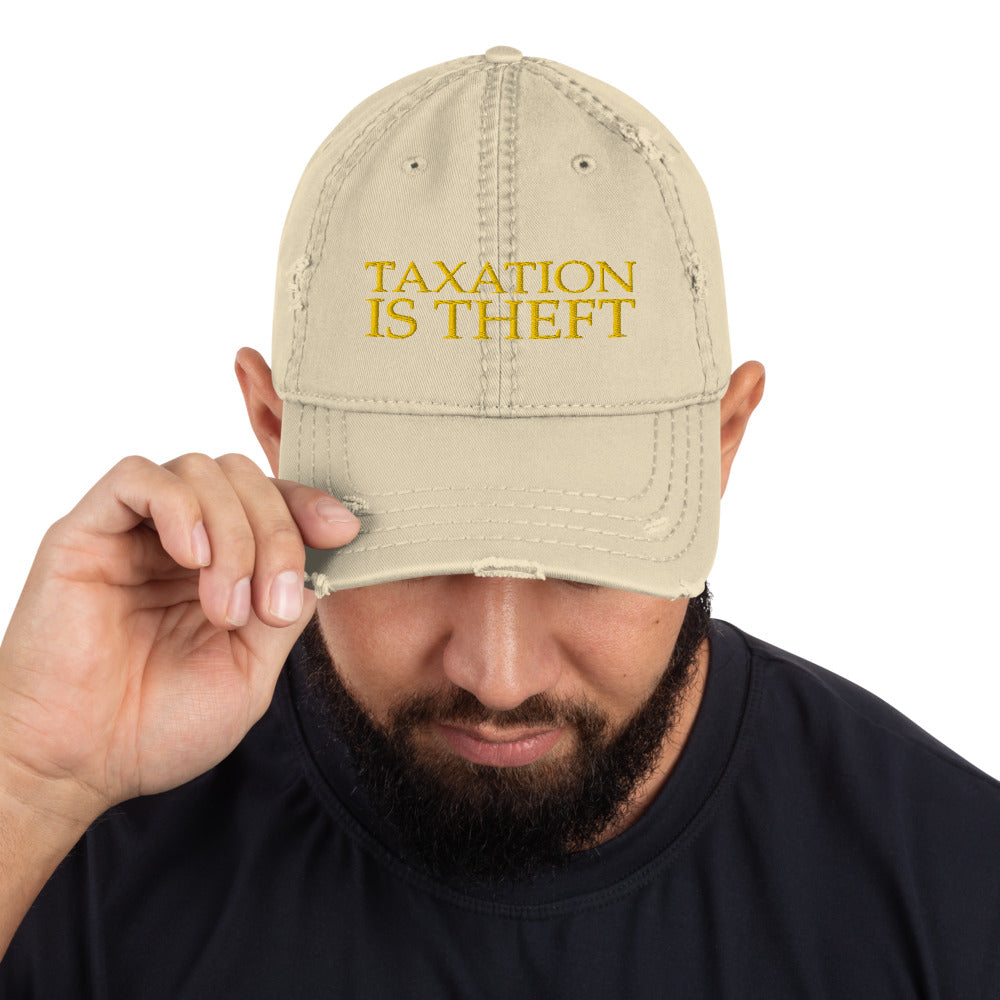 Taxation is Theft Distressed Dad Hat - Proud Libertarian - Libertarian Frontier