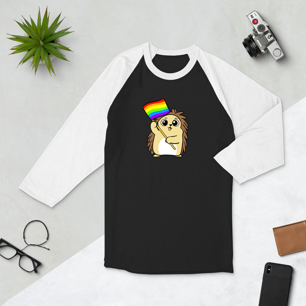 LGBTQ Cartoon Porcupine 3/4 sleeve raglan shirt - Proud Libertarian - Cartoons of Liberty