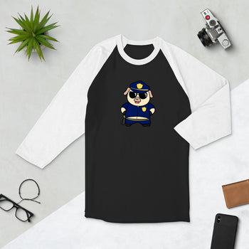 Police Pig Cartoon 3/4 sleeve raglan shirt - Proud Libertarian - Cartoons of Liberty