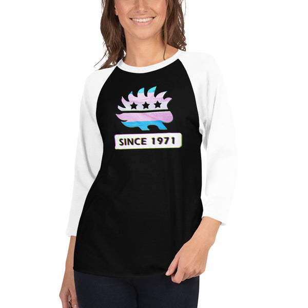 LGBTQ Porcupine Since 1971 3/4 sleeve raglan shirt - Proud Libertarian - Proud Libertarian