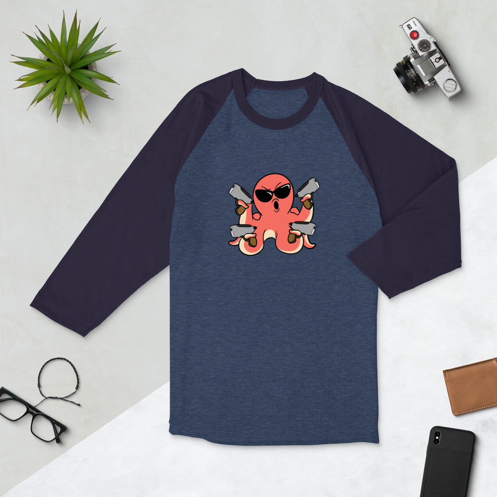 Second Amendment Octopus Cartoon 3/4 sleeve raglan shirt - Proud Libertarian - Cartoons of Liberty