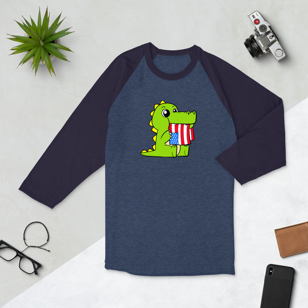 Tasty Freedom Cartoon 3/4 sleeve raglan shirt - Proud Libertarian - Cartoons of Liberty