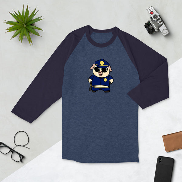 Police Pig Cartoon 3/4 sleeve raglan shirt - Proud Libertarian - Cartoons of Liberty