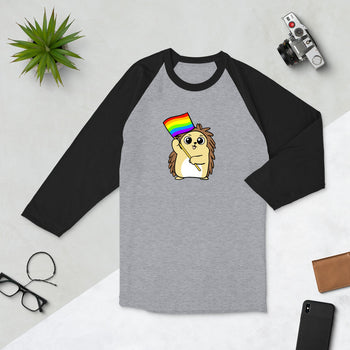 LGBTQ Cartoon Porcupine 3/4 sleeve raglan shirt - Proud Libertarian - Cartoons of Liberty