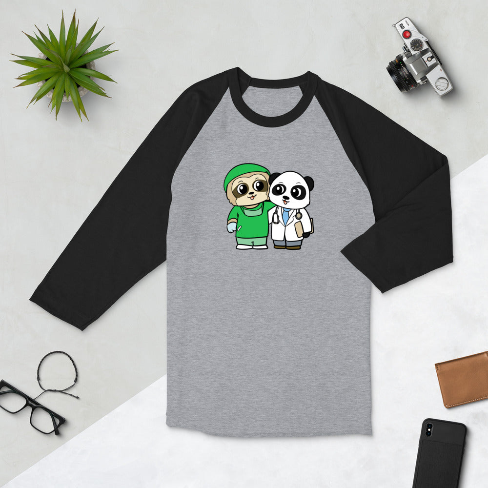 Doctor and Surgeon Cartoon Sloth & Panda 3/4 sleeve raglan shirt - Proud Libertarian - Cartoons of Liberty