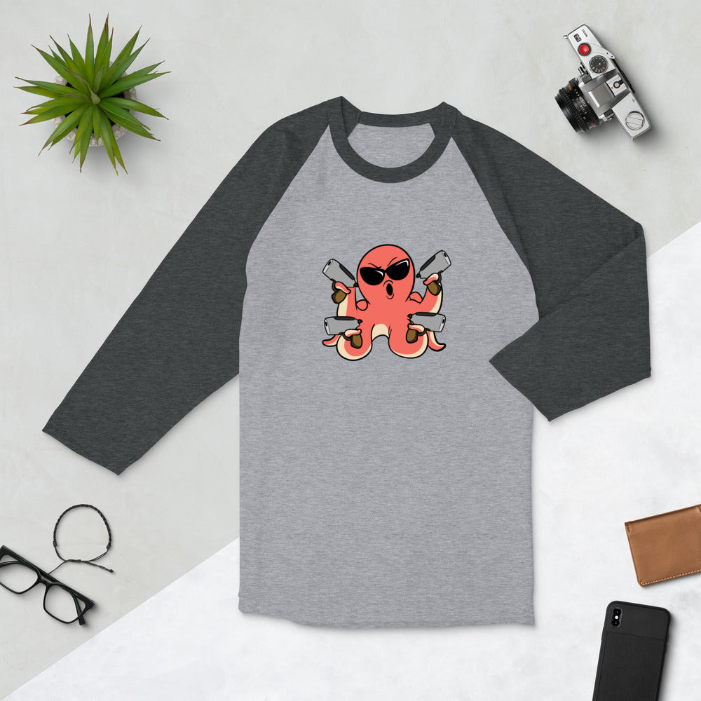 Second Amendment Octopus Cartoon 3/4 sleeve raglan shirt - Proud Libertarian - Cartoons of Liberty