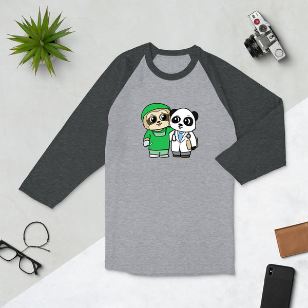 Doctor and Surgeon Cartoon Sloth & Panda 3/4 sleeve raglan shirt - Proud Libertarian - Cartoons of Liberty