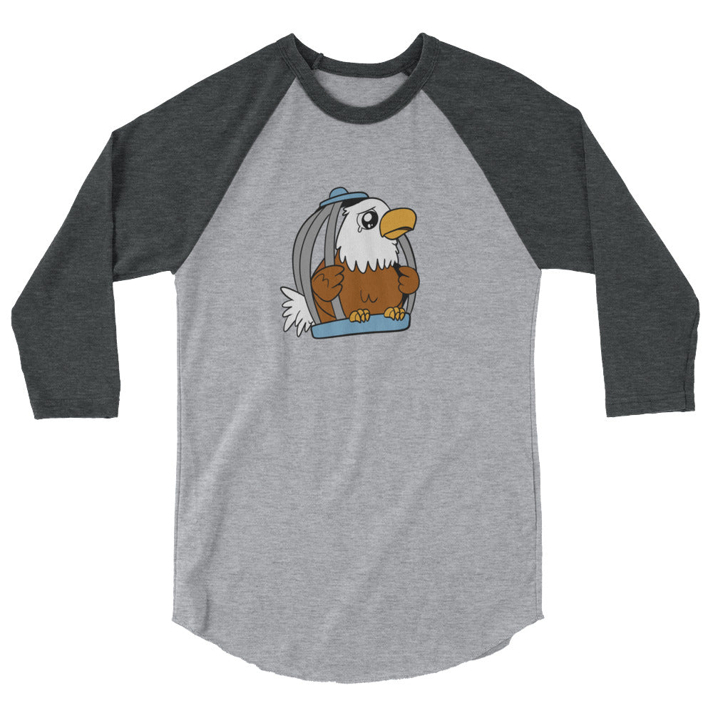 Caged Freedom Cartoon Eagle 3/4 sleeve raglan shirt - Proud Libertarian - Cartoons of Liberty