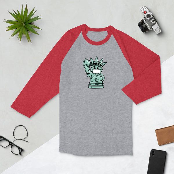 Masked Liberty Cartoon 3/4 sleeve raglan shirt - Proud Libertarian - Cartoons of Liberty