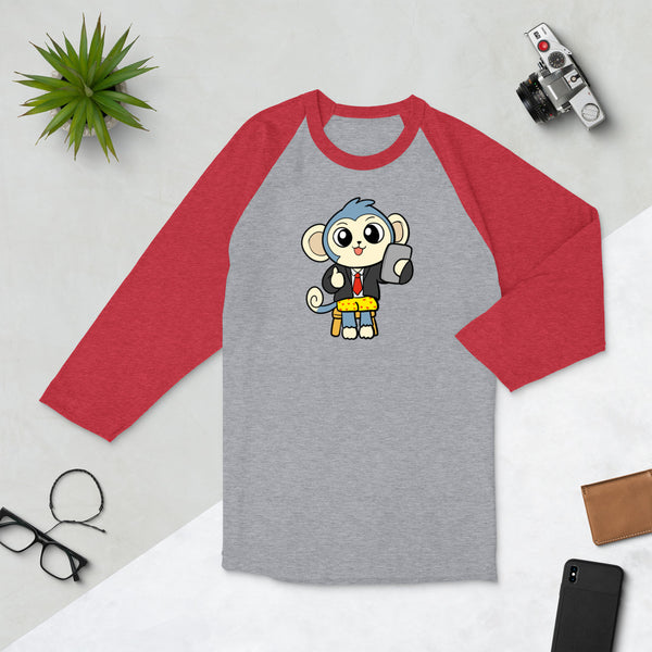 Liberty at Work from Home Cartoon Monkey 3/4 sleeve raglan shirt - Proud Libertarian - Cartoons of Liberty