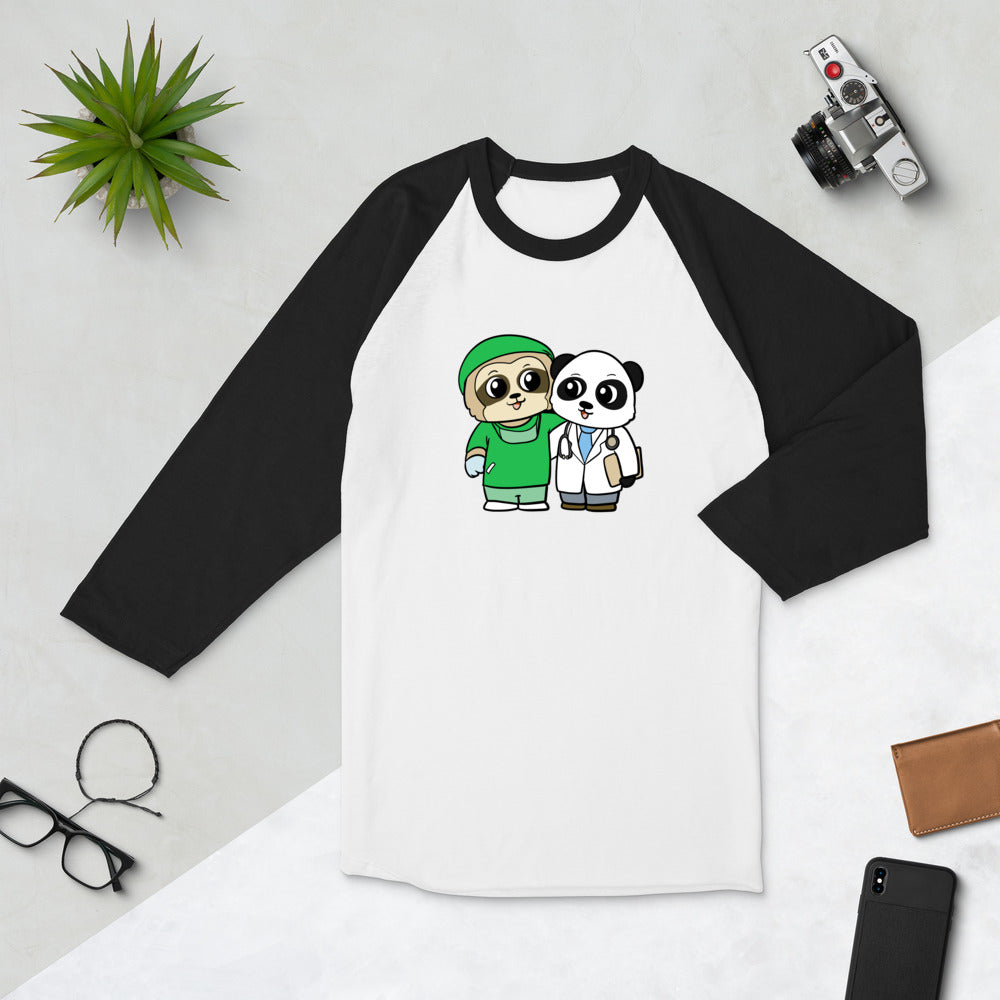 Doctor and Surgeon Cartoon Sloth & Panda 3/4 sleeve raglan shirt - Proud Libertarian - Cartoons of Liberty