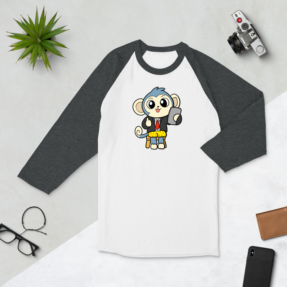 Liberty at Work from Home Cartoon Monkey 3/4 sleeve raglan shirt - Proud Libertarian - Cartoons of Liberty