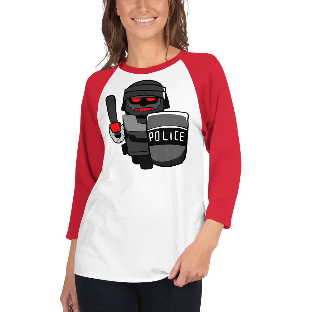 Inhuman Police Robot Cartoon 3/4 sleeve raglan shirt - Proud Libertarian - Cartoons of Liberty