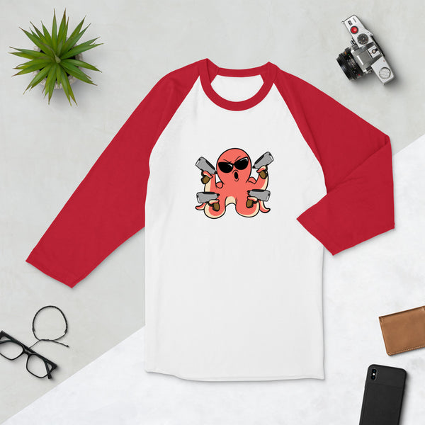 Second Amendment Octopus Cartoon 3/4 sleeve raglan shirt - Proud Libertarian - Cartoons of Liberty