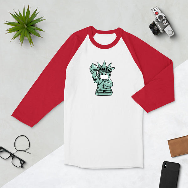 Masked Liberty Cartoon 3/4 sleeve raglan shirt - Proud Libertarian - Cartoons of Liberty